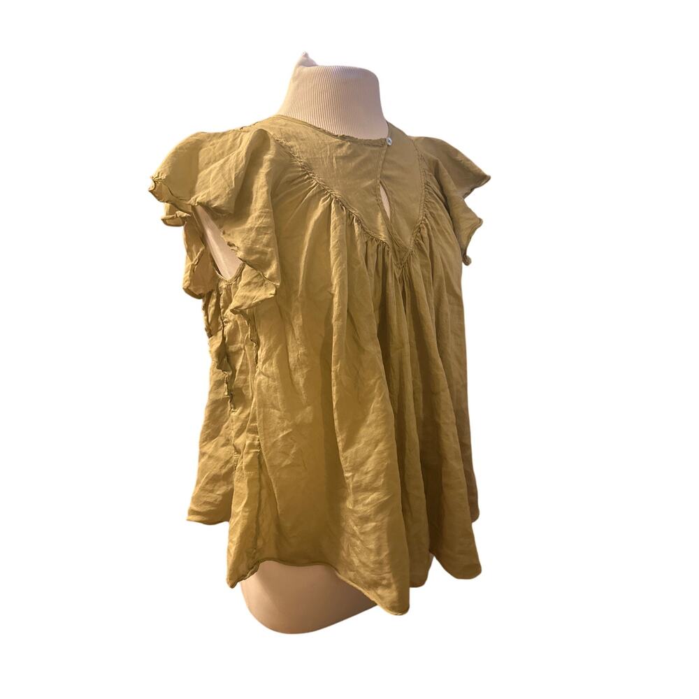 Women 0 Forte Forte Italy Top Blouse Shirt Silk Blend Green Flutter Short Slv